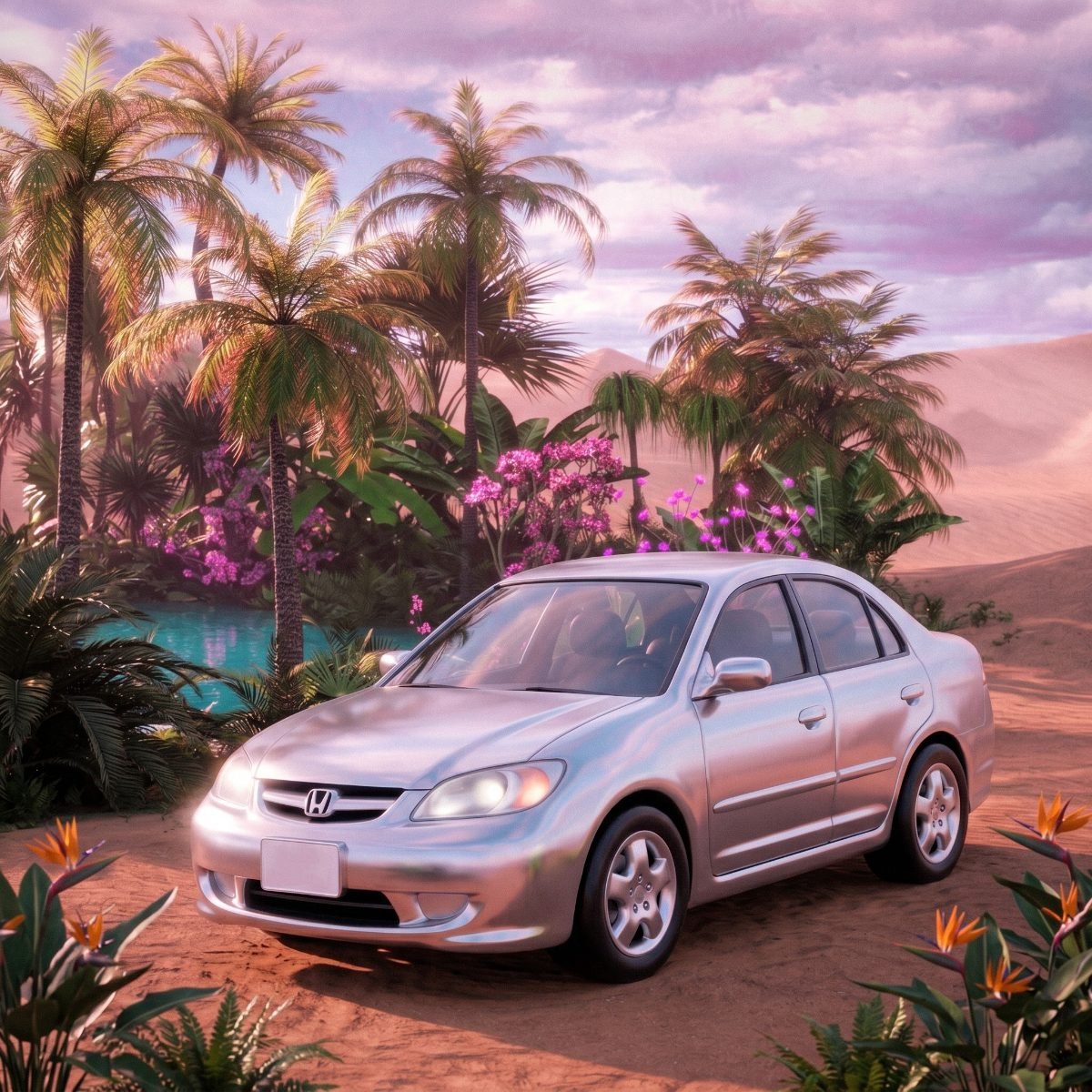 Parked at a desert oasis